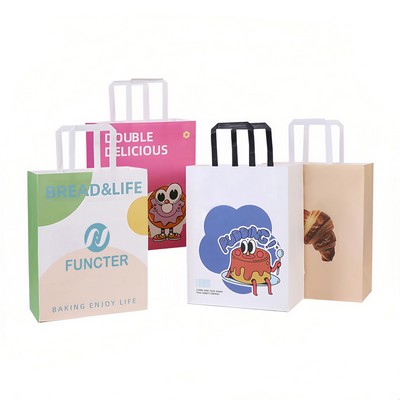 Full Custom Printed White Kraft Paper Shopper Tote Bag W/ Handle 9 x 6 x 12"